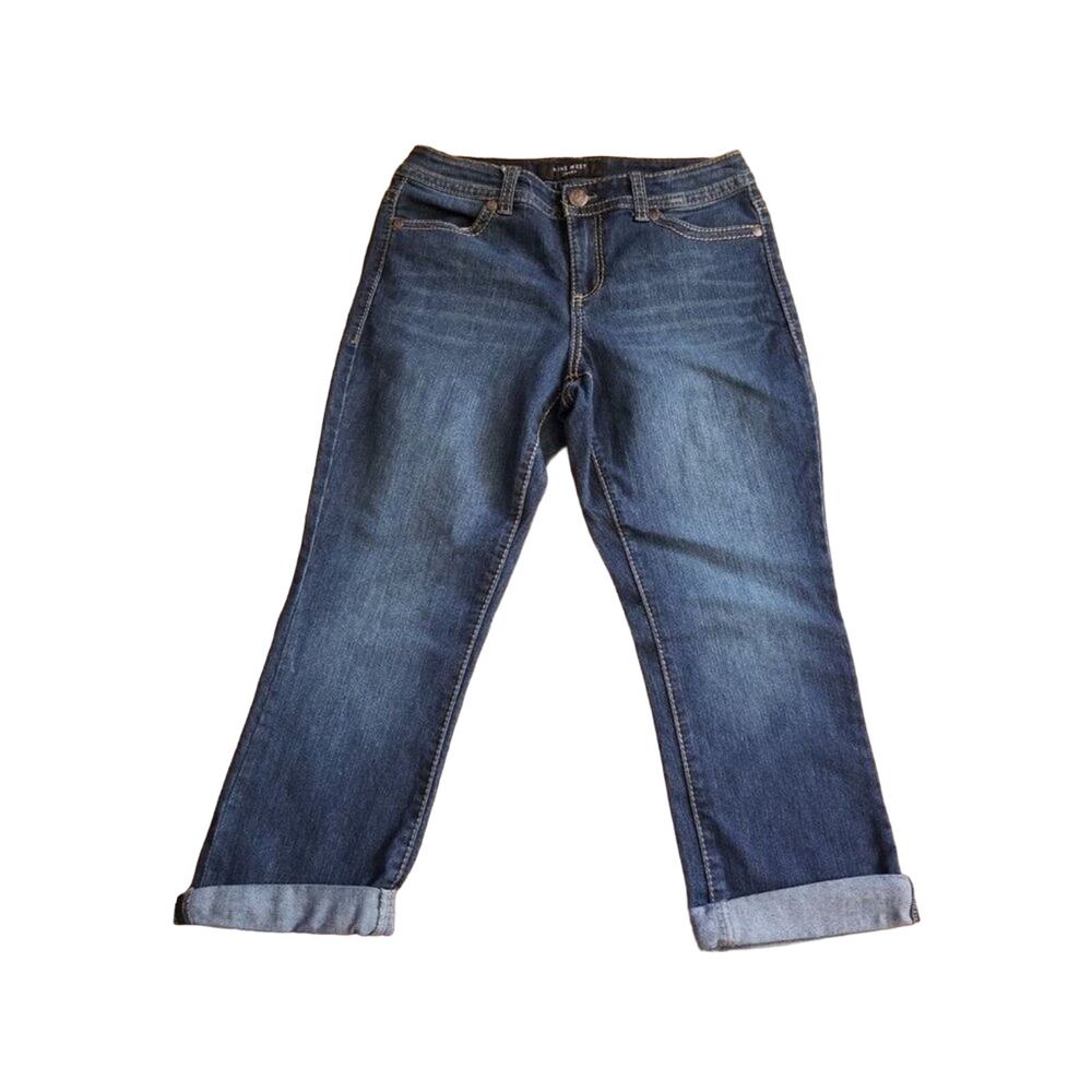 Nine West Cropped Capri Jeans cuff top stitching Missy 6 Embellished